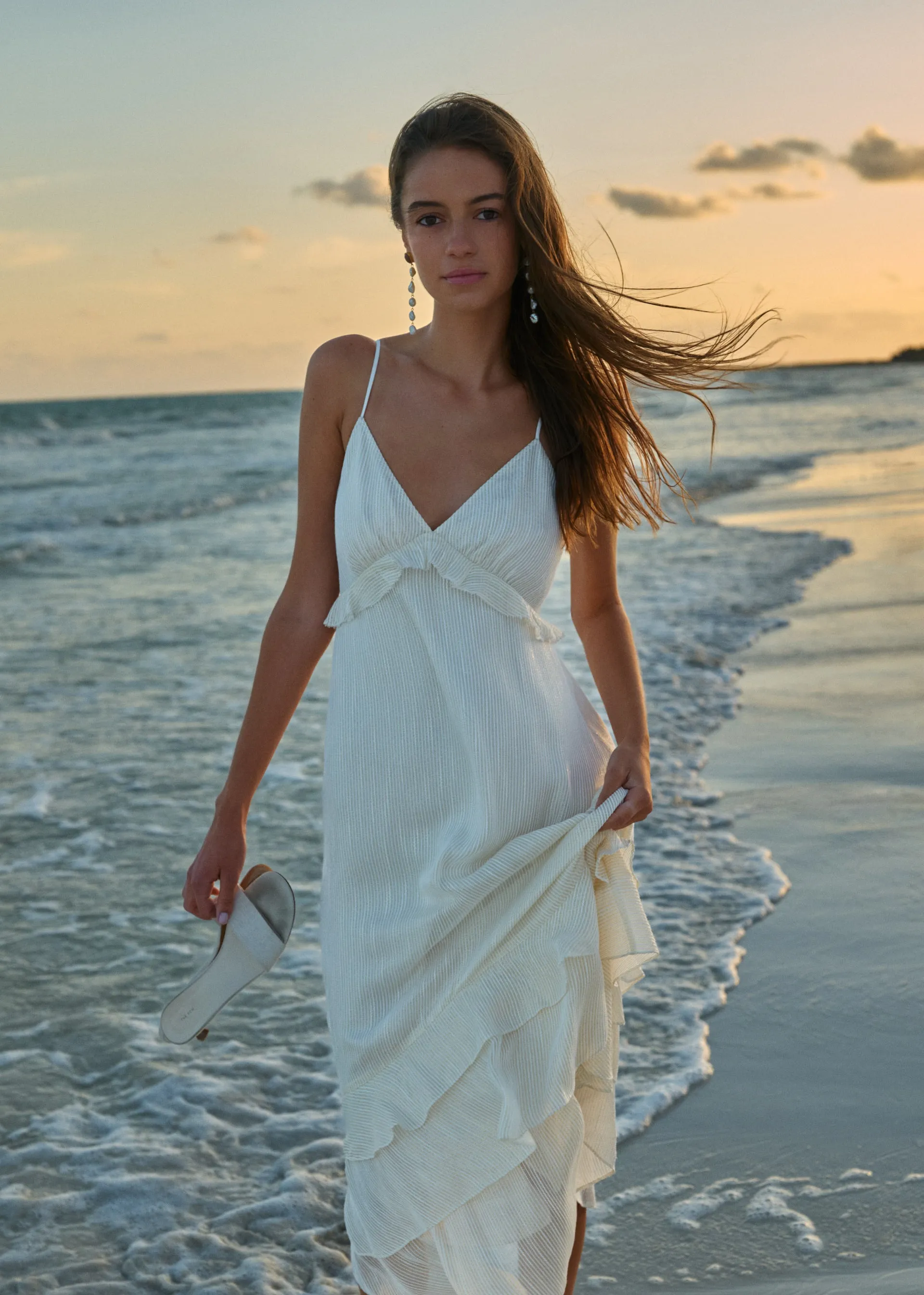 Esmeralda Metallic Chiffon Dress White sold by Cami NYC