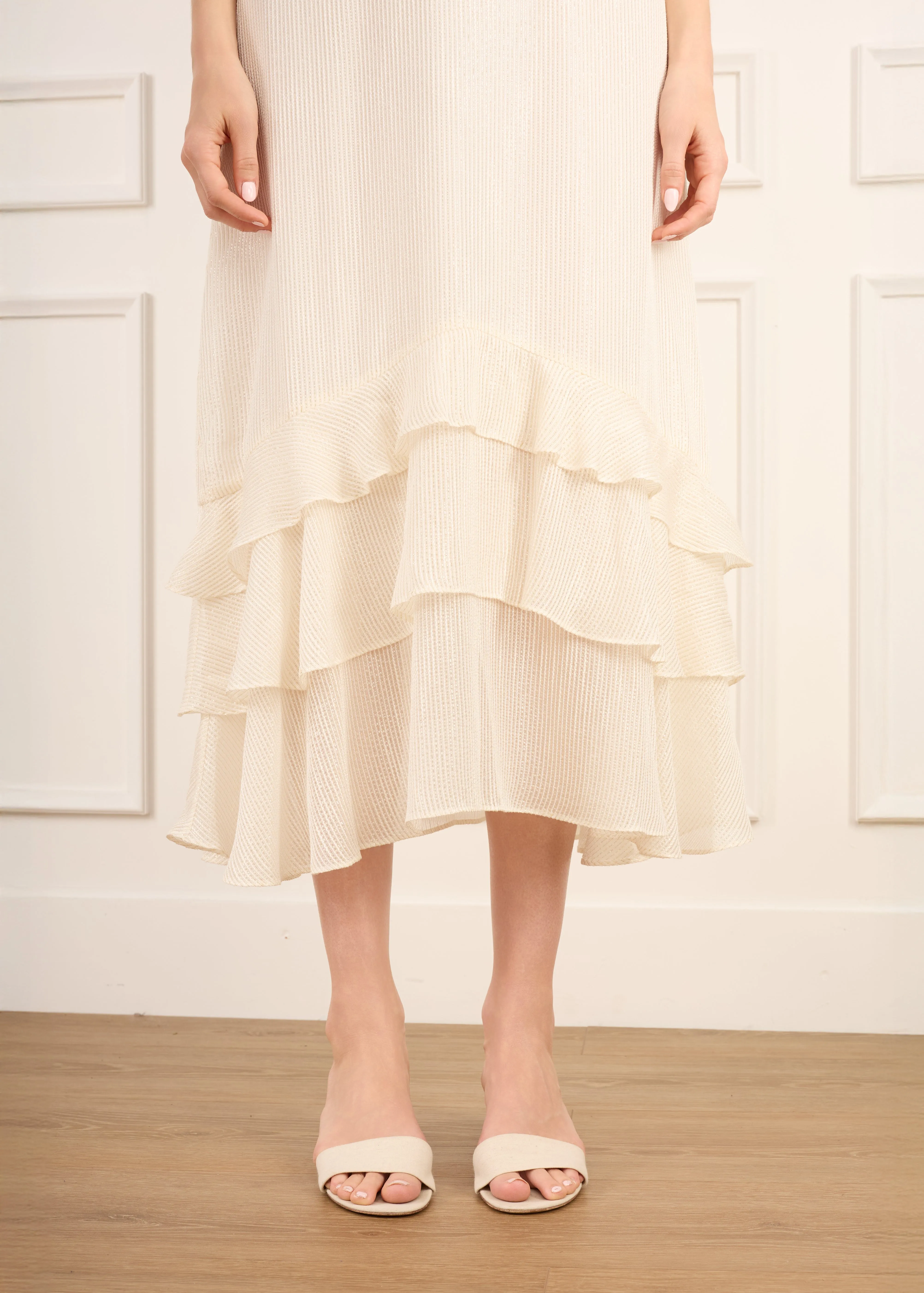 Esmeralda Metallic Chiffon Dress White sold by Cami NYC product image thumbnail 5