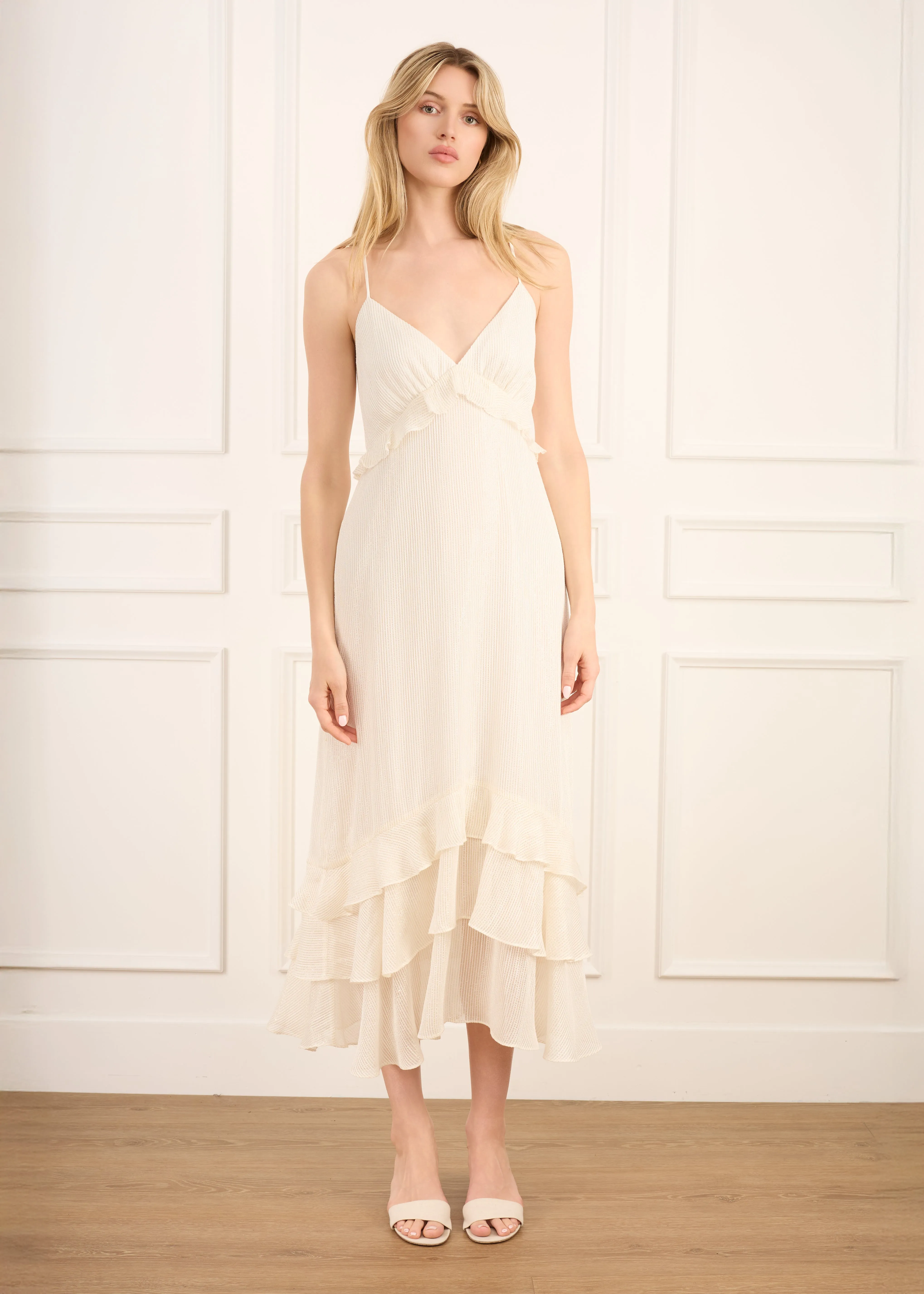 Esmeralda Metallic Chiffon Dress White sold by Cami NYC product image thumbnail 2