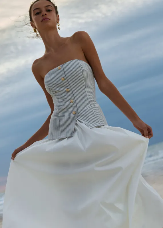 Nineveh Strapless Maxi Dress DoubleStripe/Macad made by Cami NYC