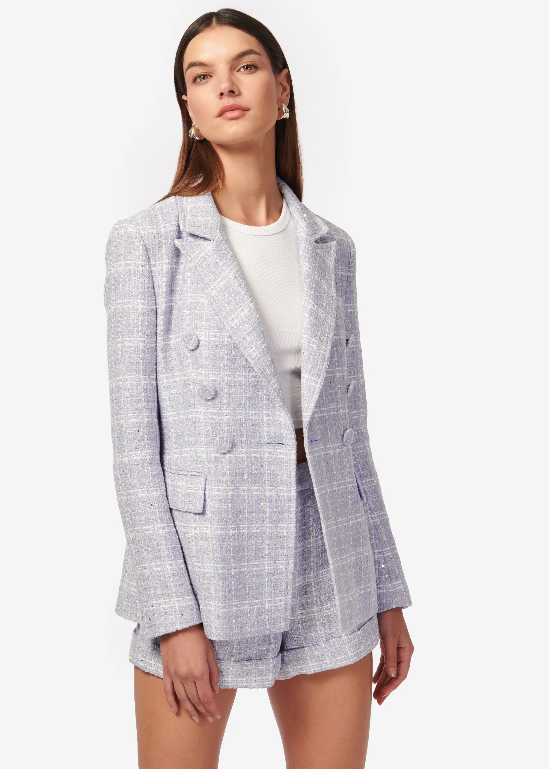 Bruna Tweed Blazer White/Delphinium sold by Cami NYC