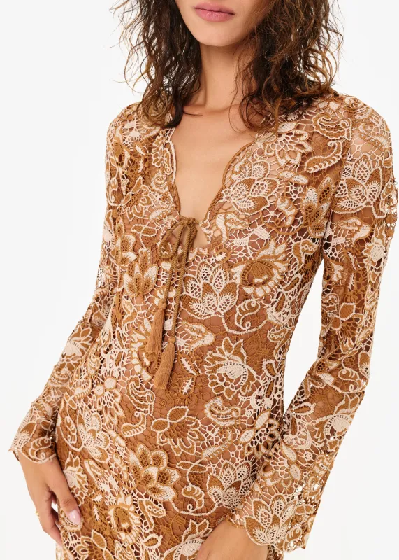 Madeira Crochet Dress Brown sold by CAMI