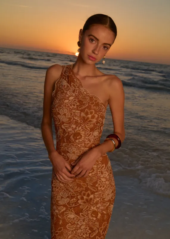 Sintra Crochet Dress Brown sold by Cami NYC