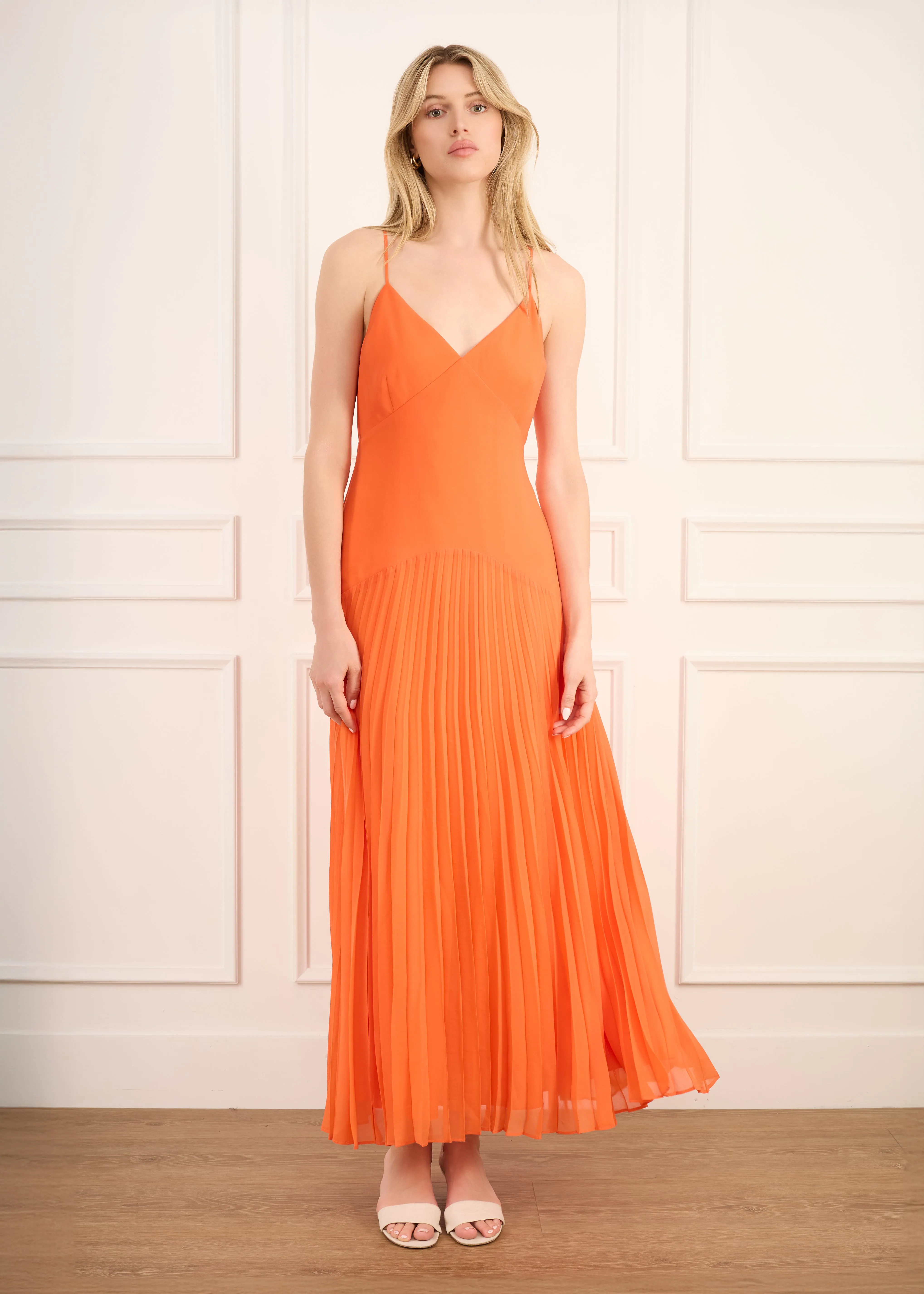 Jennelyn Chiffon Pleated Gown Clementine sold by CAMI