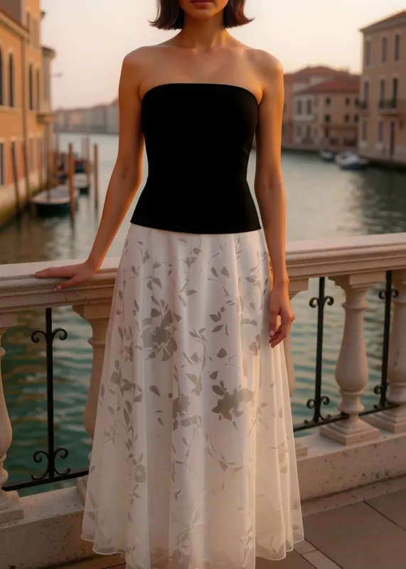 Almira Strapless Dress Black/Macadamia sold by Cami NYC
