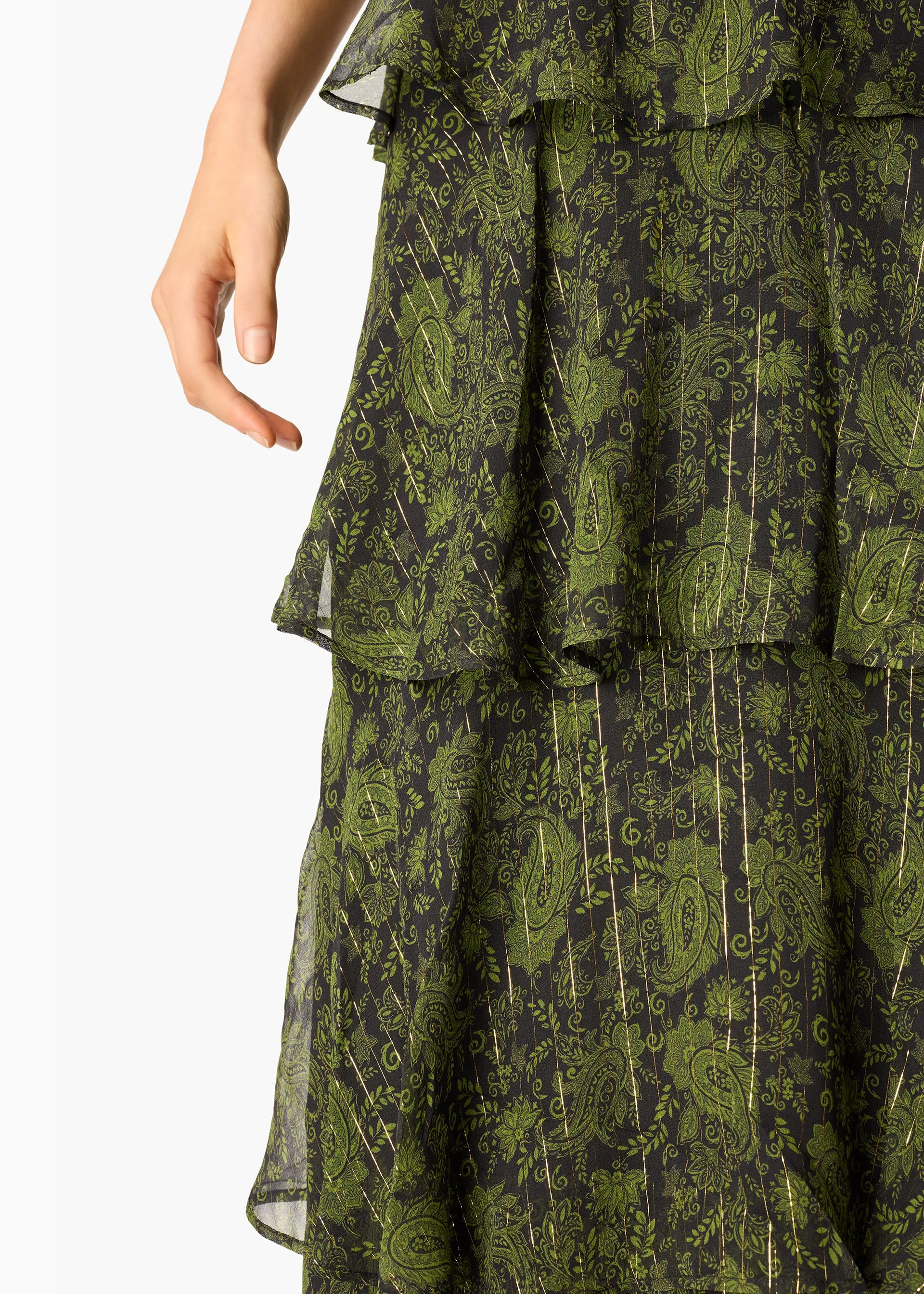 Gaia Metallic Chiffon Tiered Maxi Skirt Forest Paisley sold by CAMI product image thumbnail 2