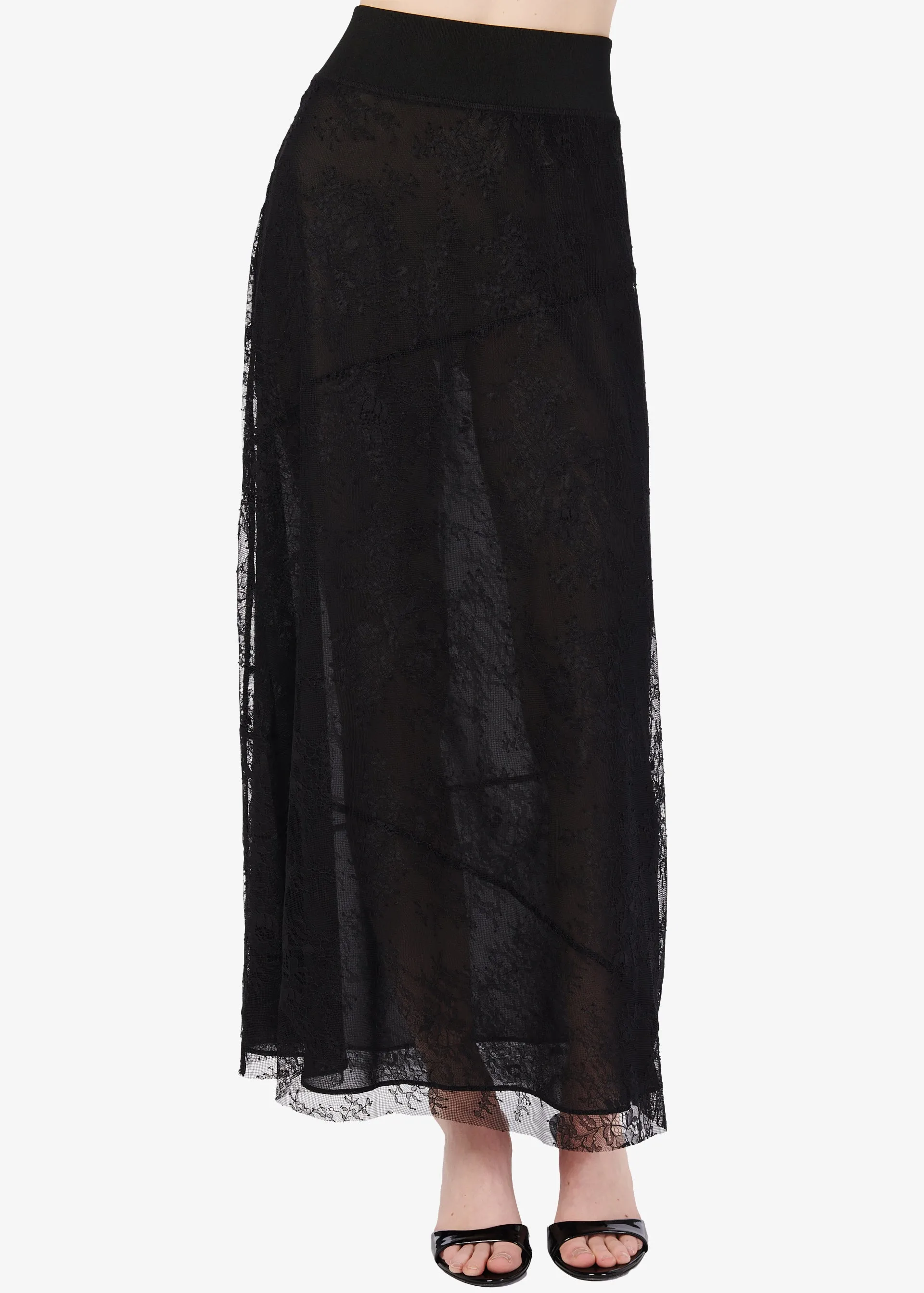 Eudora Sheer Lace Skirt Black sold by CAMI