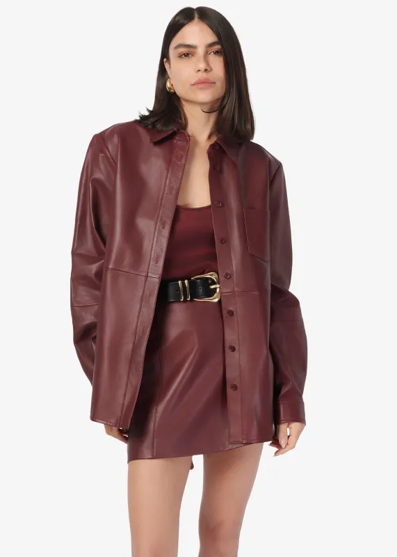 Wendell Genuine Leather Shirt Jacket Syrah sold by Cami NYC
