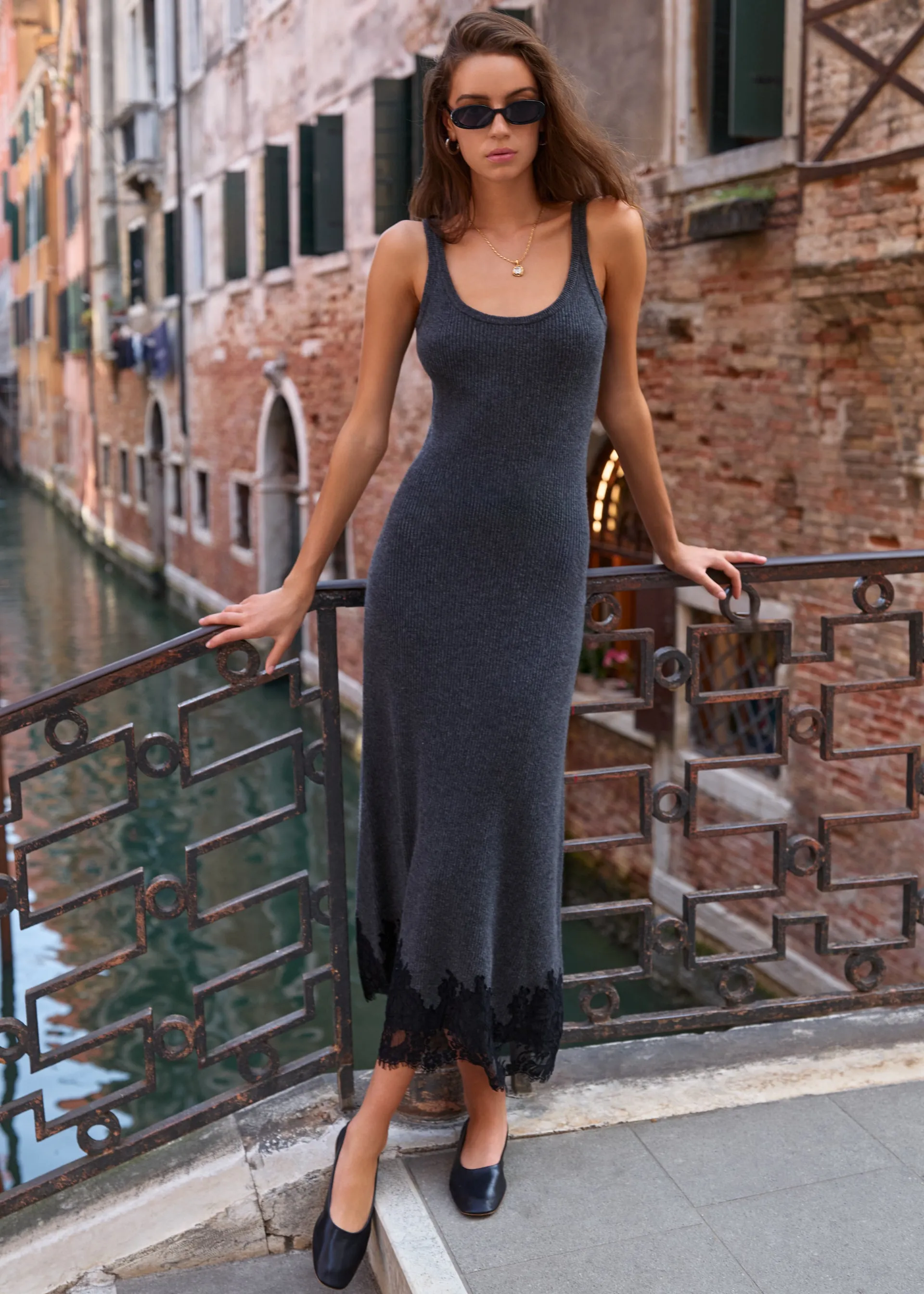 Una Knit Midi Dress Carbon sold by Cami NYC