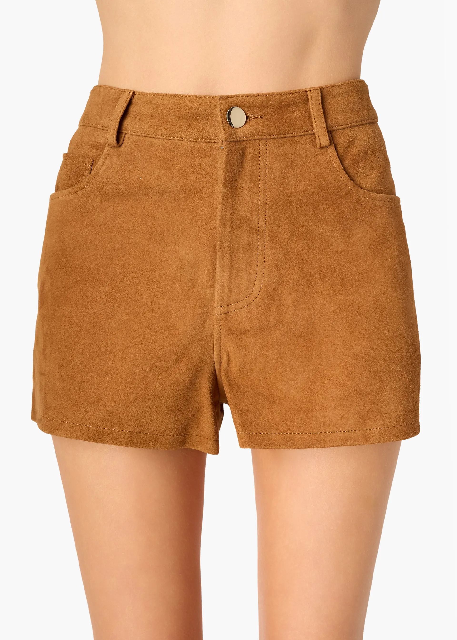 Travis Suede Short Cognac sold by Cami NYC