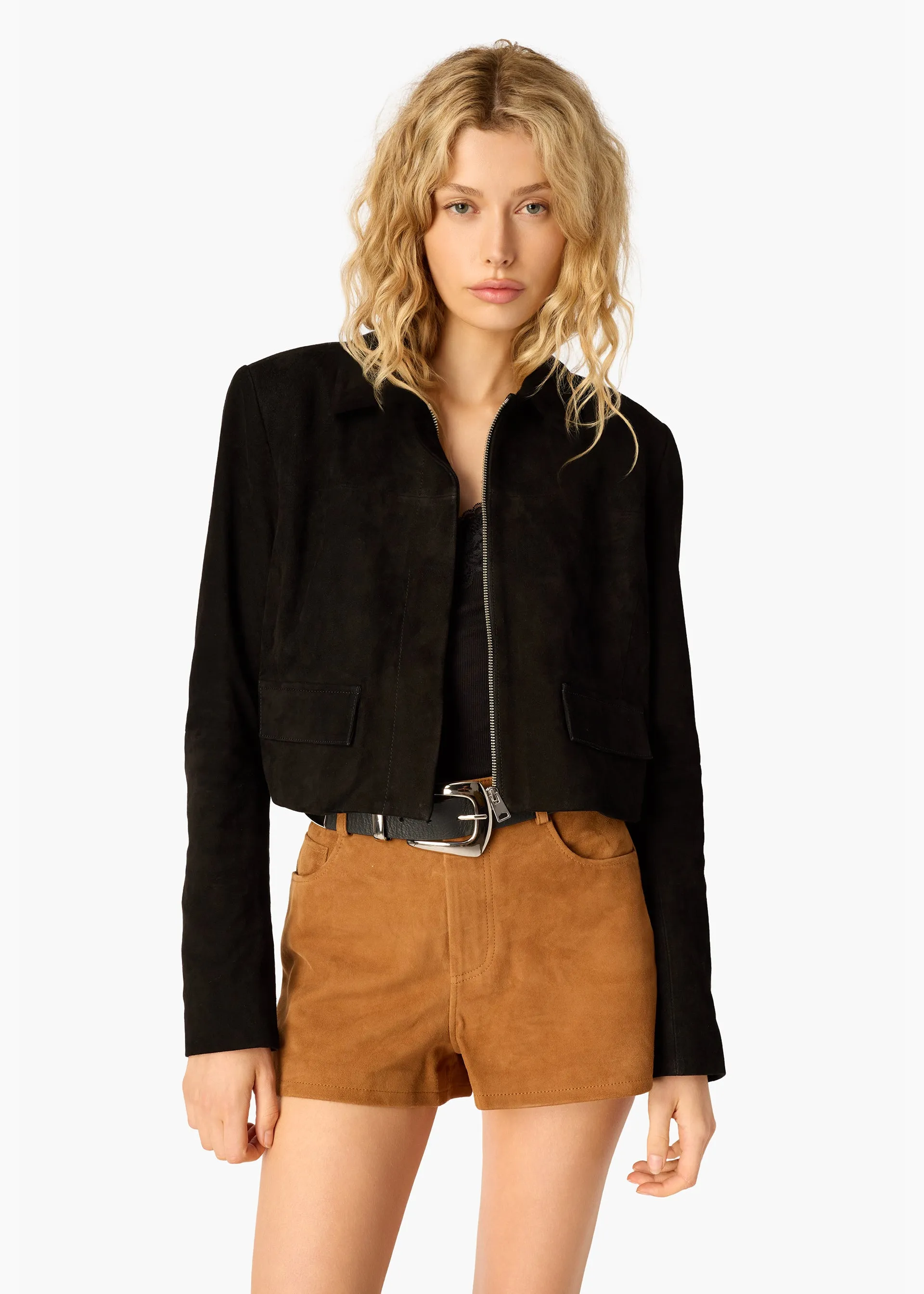 Sullivan Suede Cropped Jacket Black sold by Cami NYC