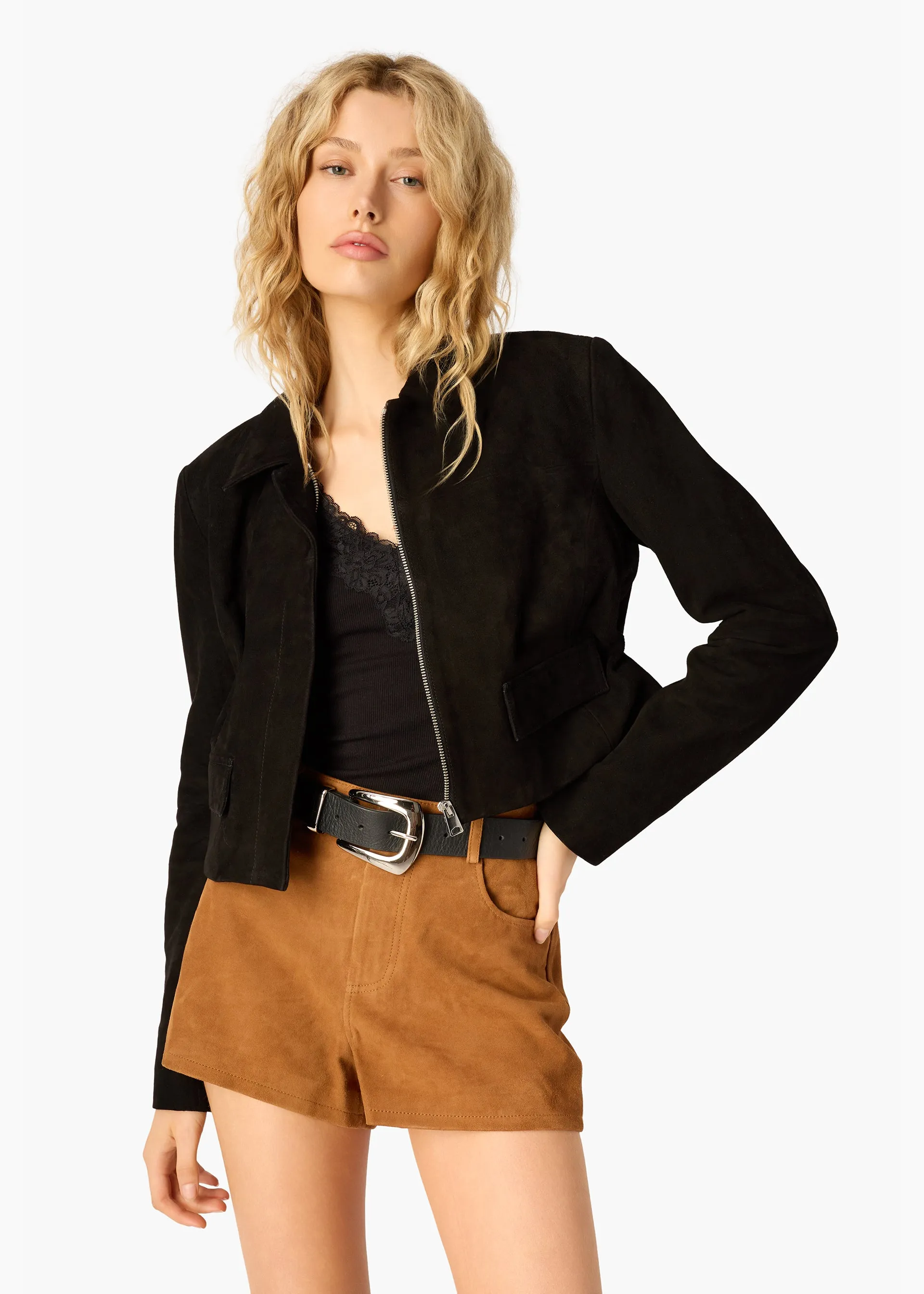 Sullivan Suede Cropped Jacket Black sold by Cami NYC product image thumbnail 4