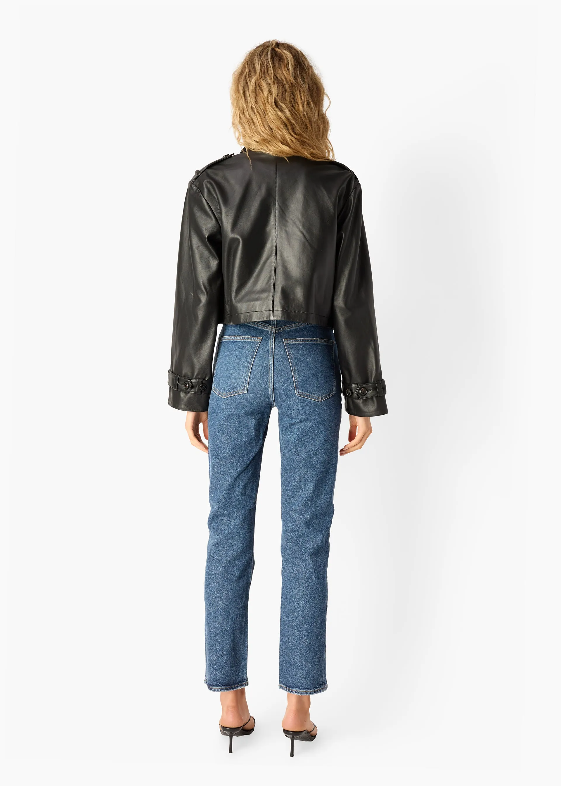 Saskia Genuine Leather Cropped Trench Black sold by CAMI product image thumbnail 4