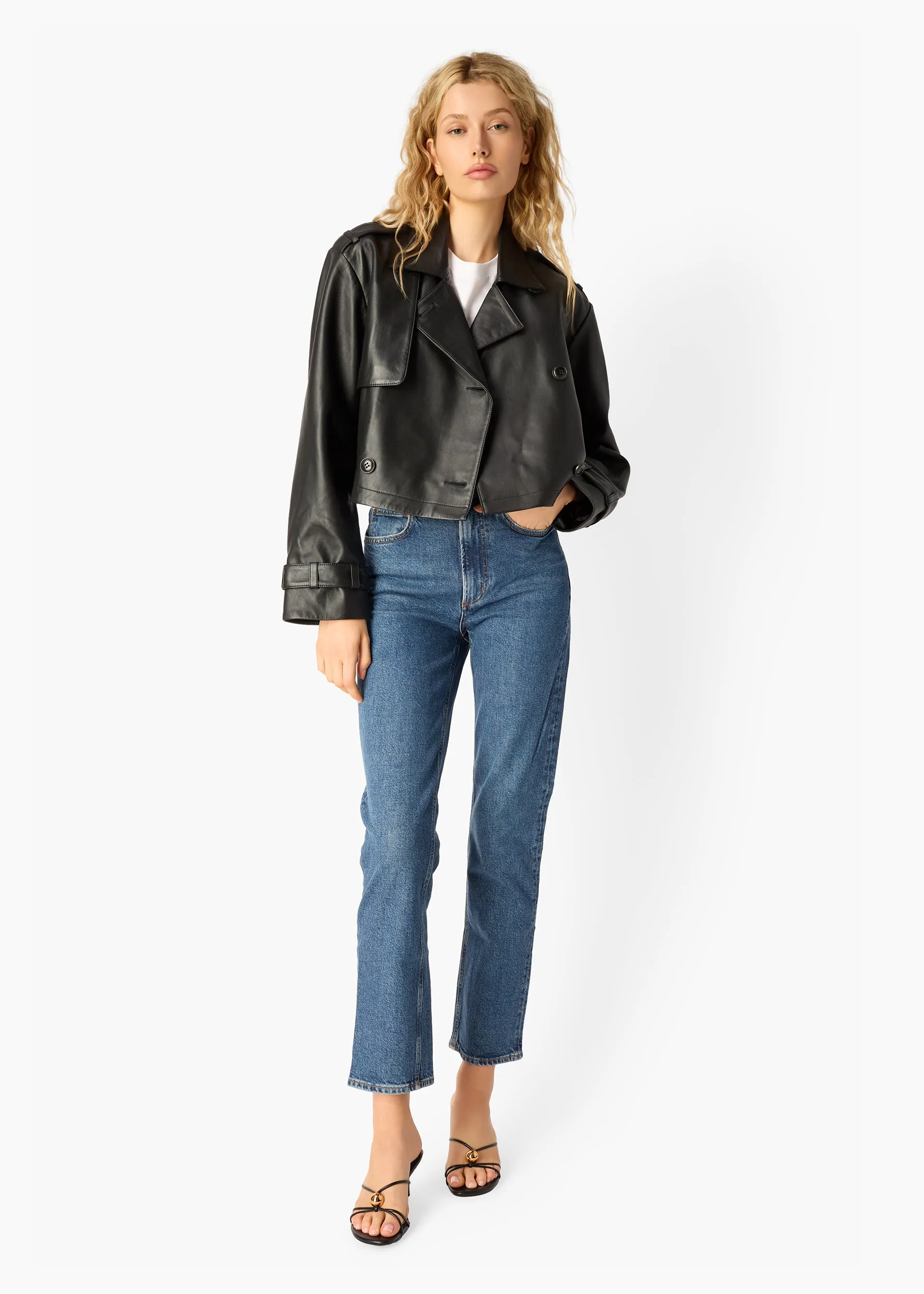 Saskia Genuine Leather Cropped Trench Black sold by CAMI product image thumbnail 2