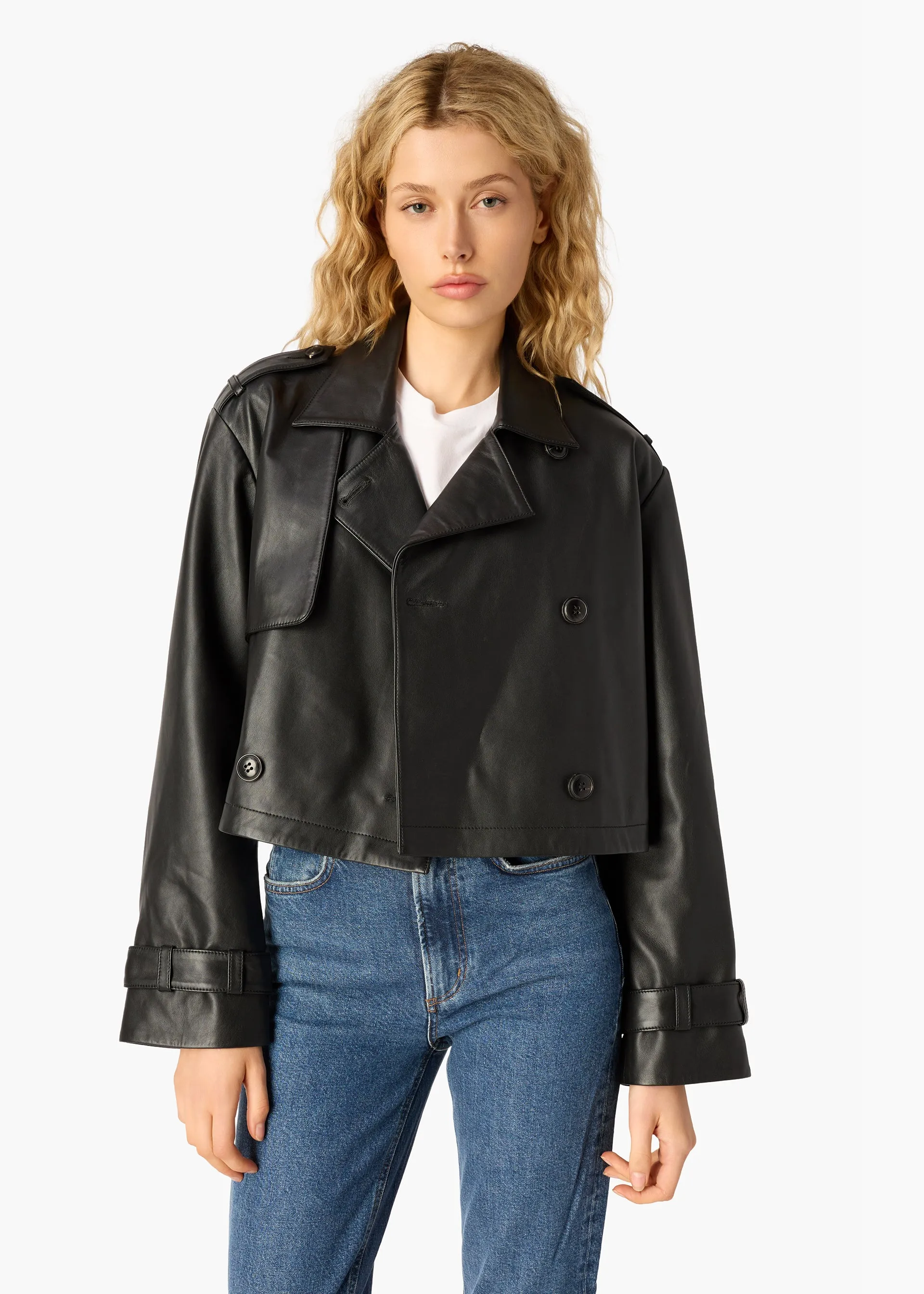 Saskia Genuine Leather Cropped Trench Black sold by CAMI product image thumbnail 3