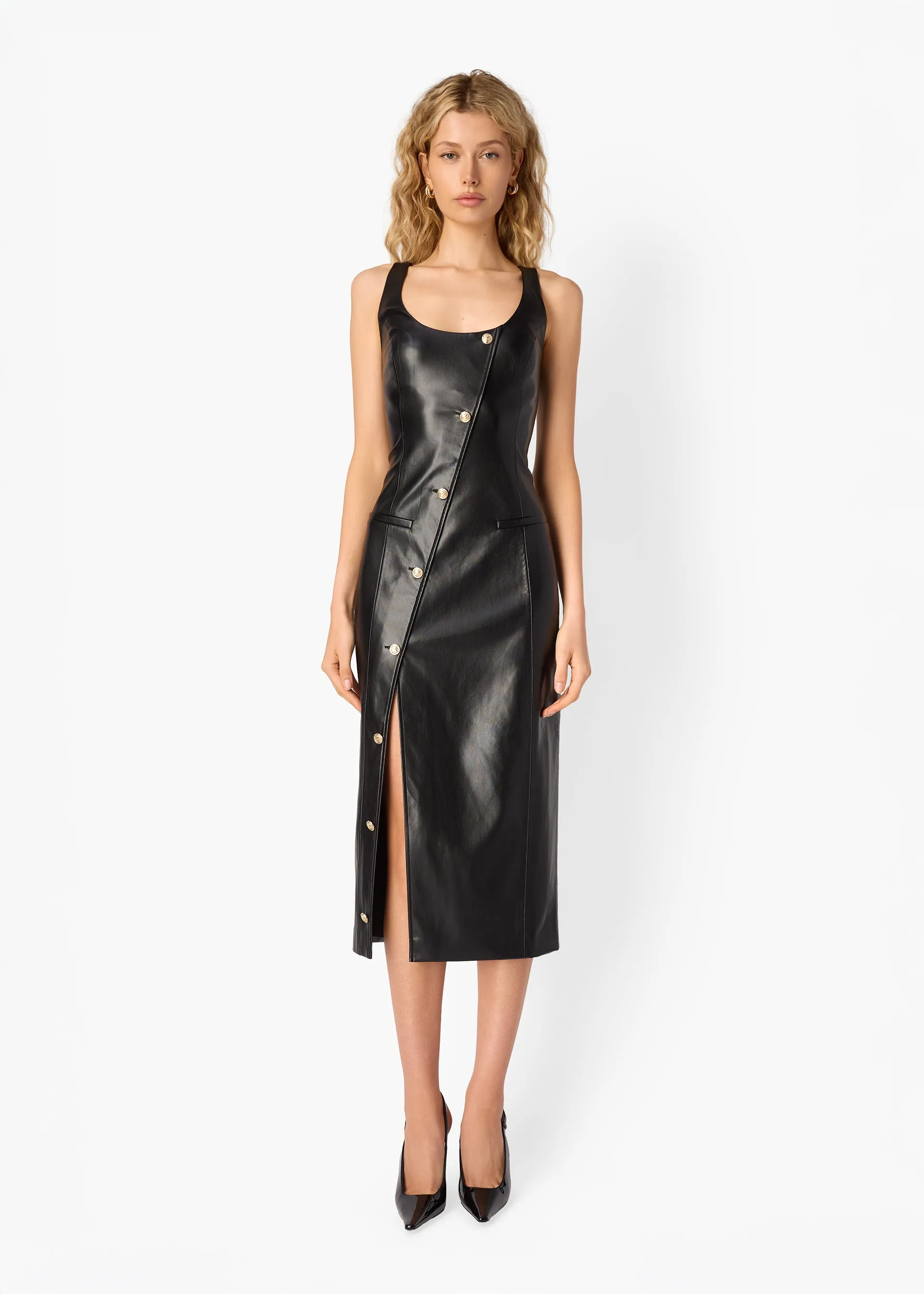 Kirby Vegan Leather Midi Dress Black sold by CAMI