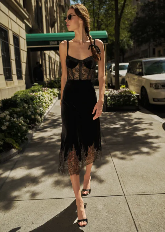 Georgiana Velvet Midi Skirt Black sold by Cami NYC