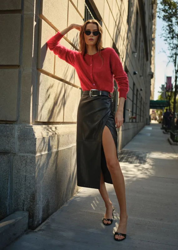 Lorena Vegan Leather Midi Skirt Black sold by Cami NYC