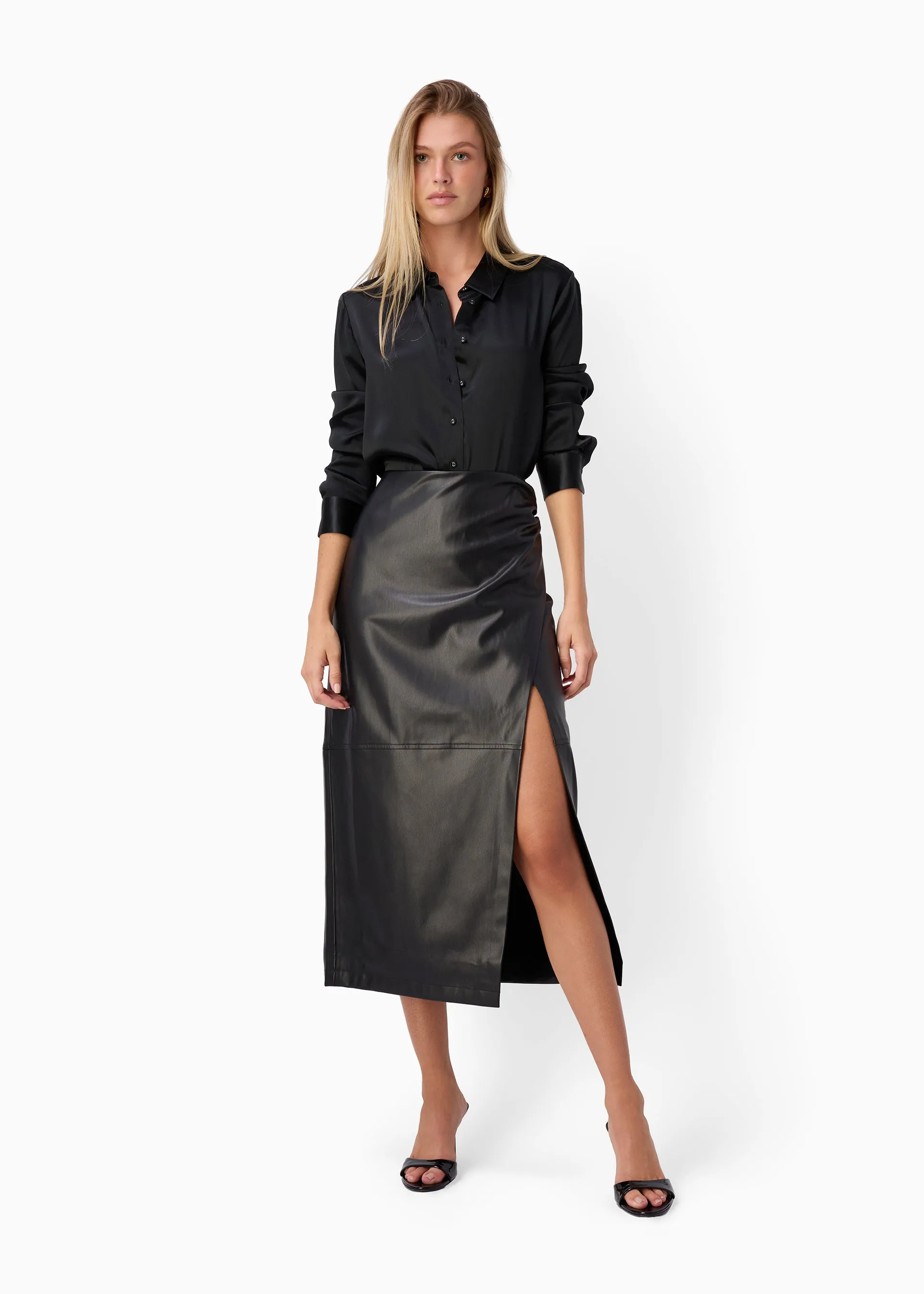 Lorena Vegan Leather Midi Skirt Black sold by CAMI product image thumbnail 3