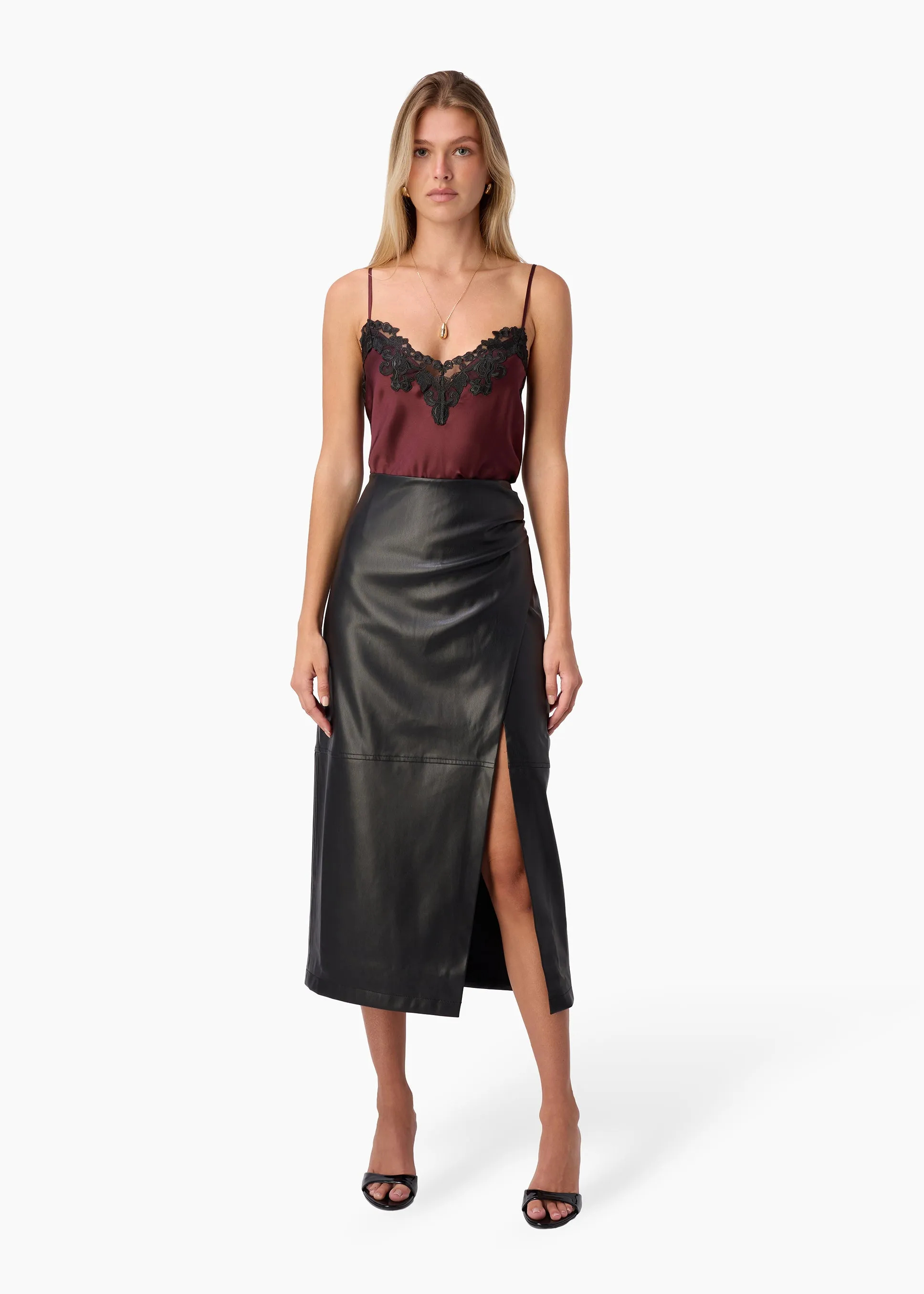 Lorena Vegan Leather Midi Skirt Black sold by CAMI product image thumbnail 4