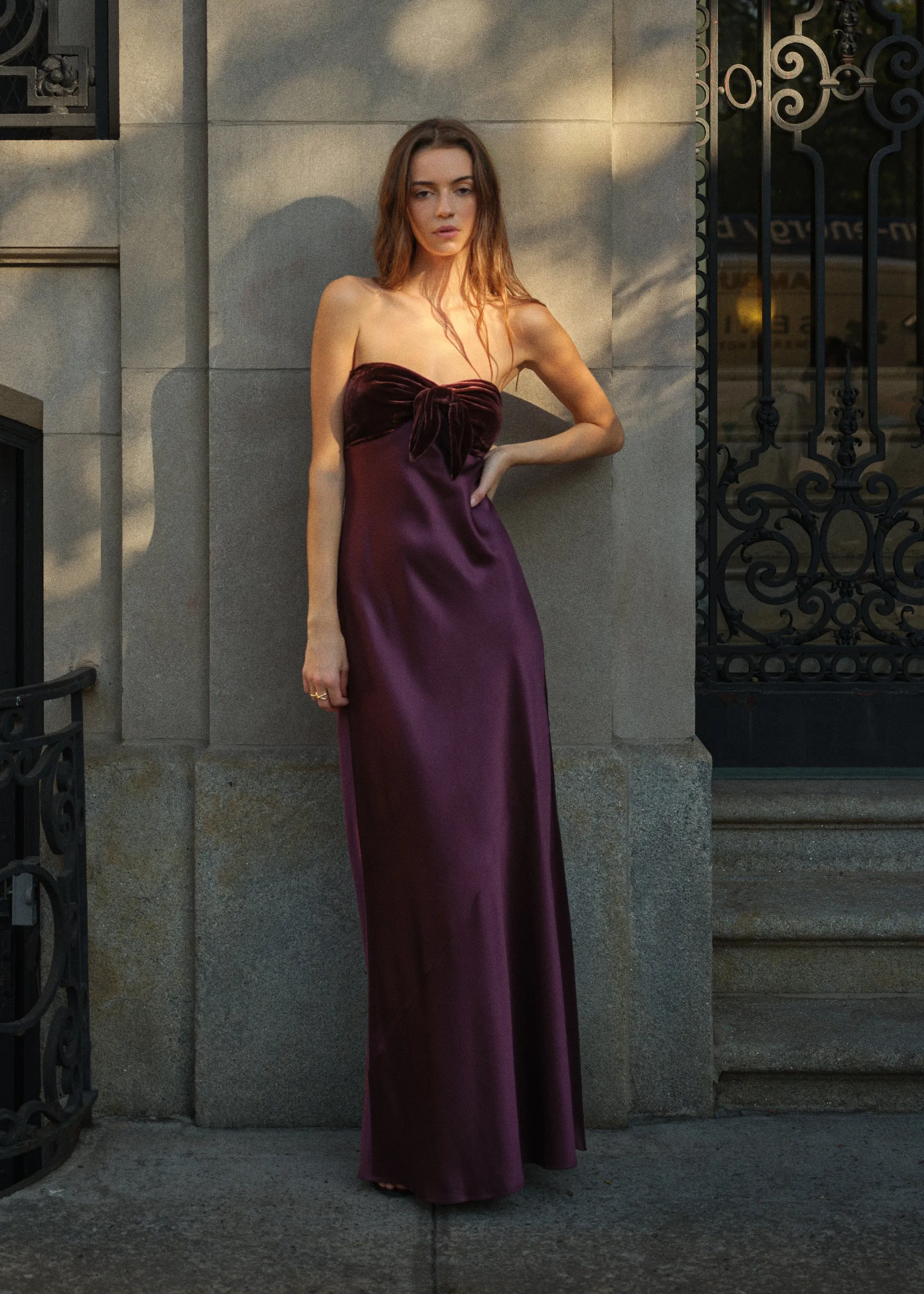 Lavinia Strapless Gown Cranberry sold by CAMI