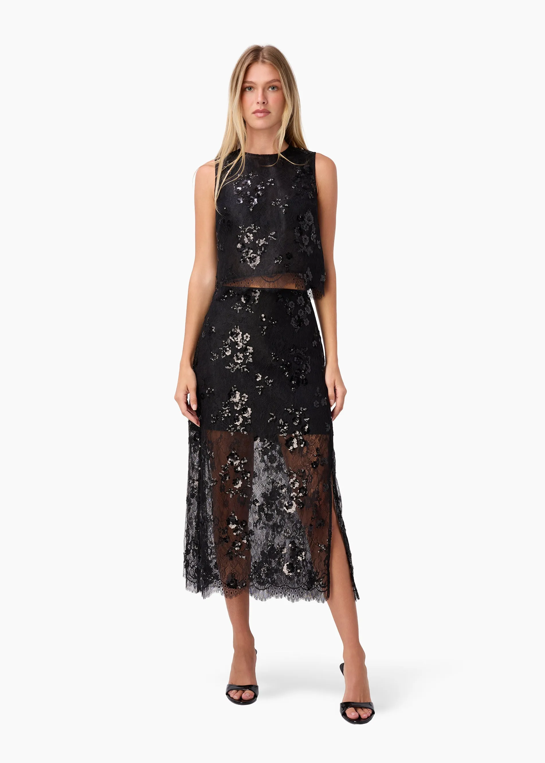 Aylin Sequin Lace Midi Skirt Black sold by CAMI product image thumbnail 3