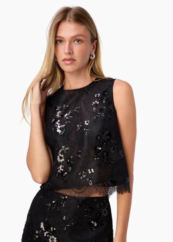Aracely Sequin Lace Cropped Top Black sold by CAMI