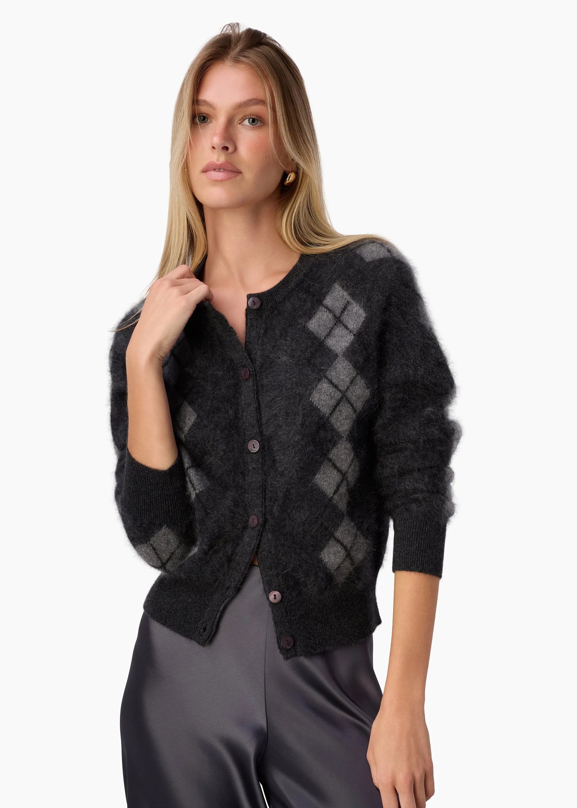 Dorian Cashmere Cardigan Gray Argyle sold by CAMI product image thumbnail 3