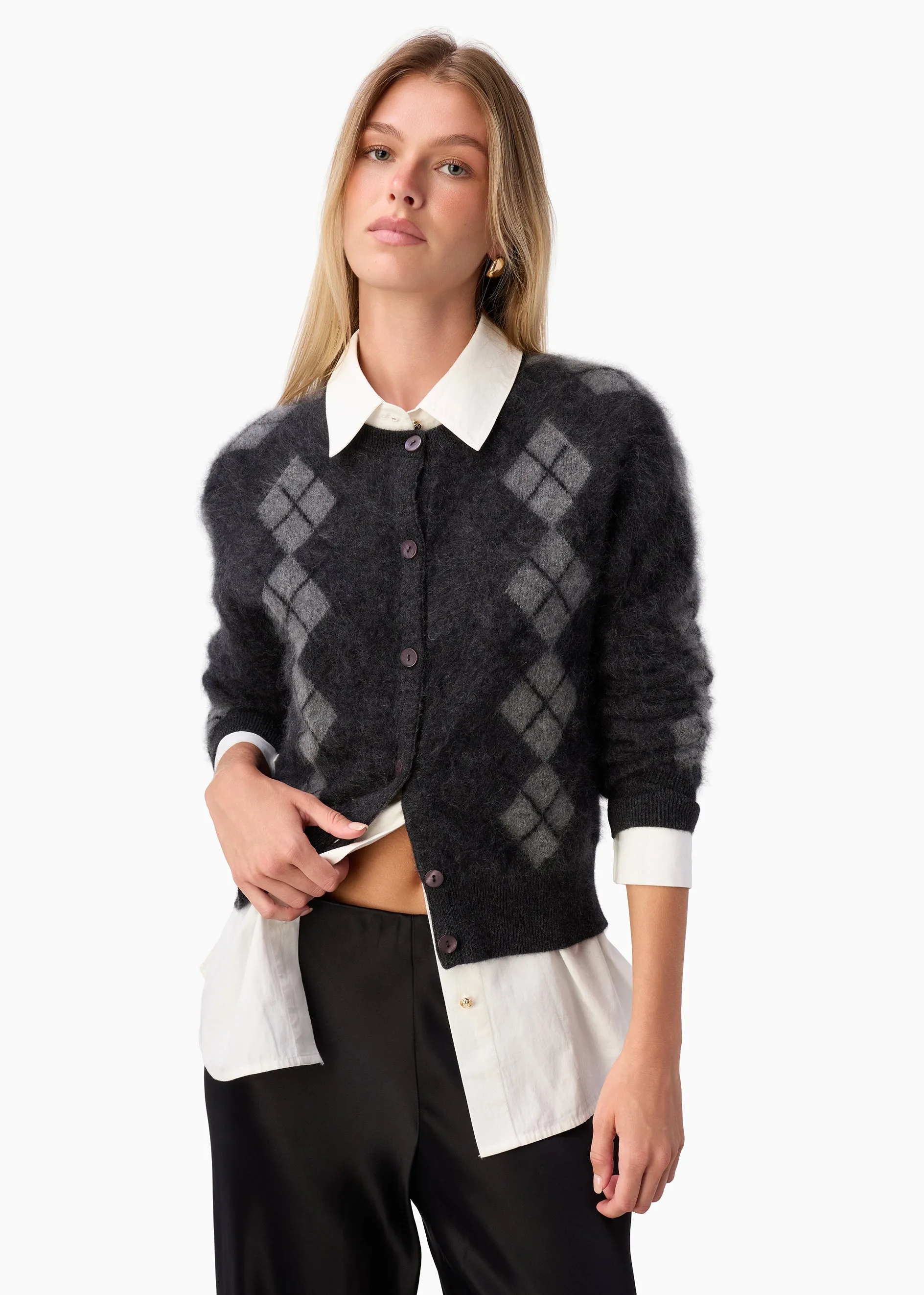 Dorian Cashmere Cardigan Gray Argyle sold by CAMI product image thumbnail 4