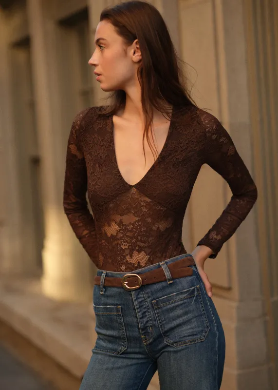 Nami Lace Bodysuit Sable sold by Cami NYC