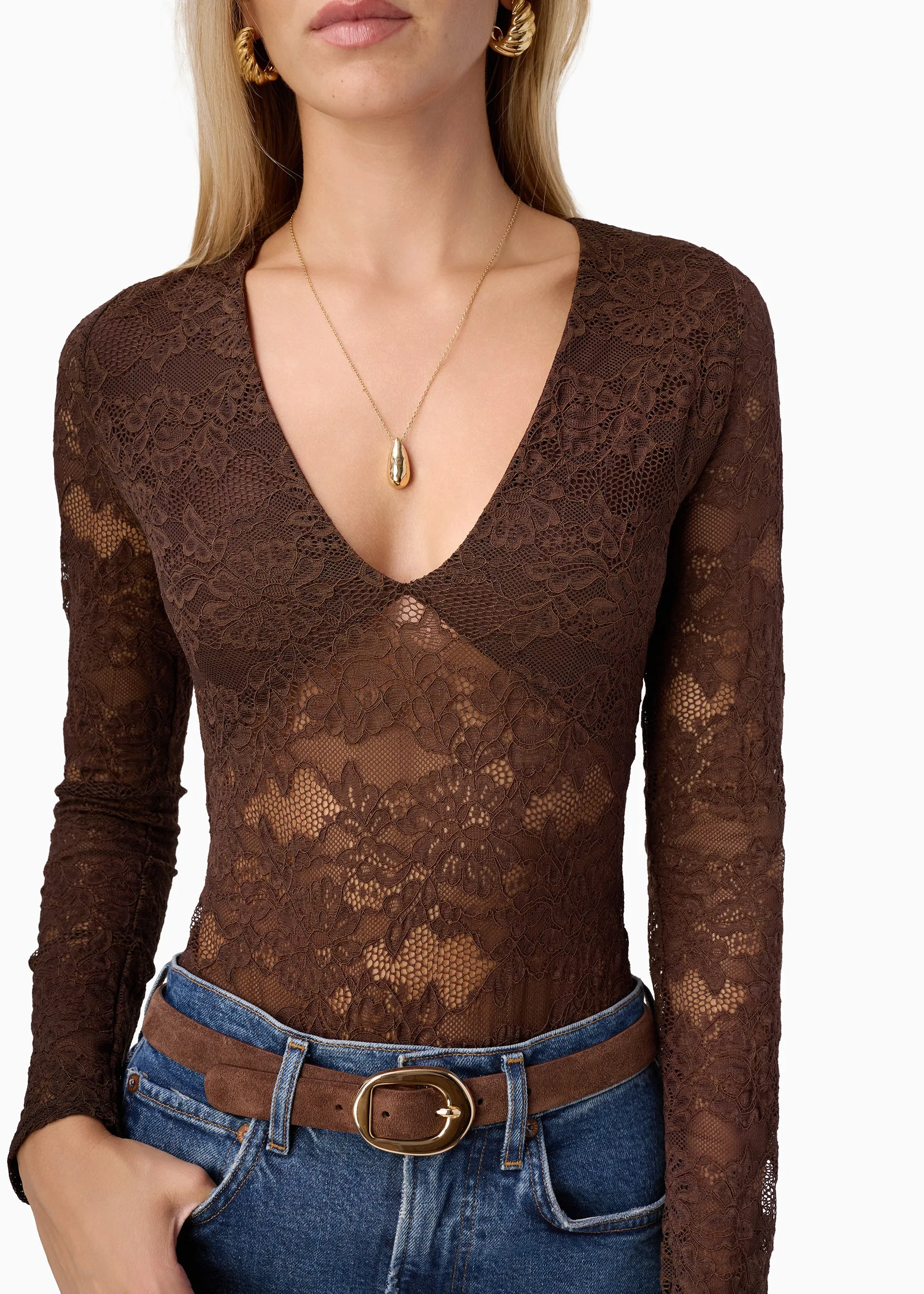 Nami Lace Bodysuit Sable sold by Cami NYC product image thumbnail 3