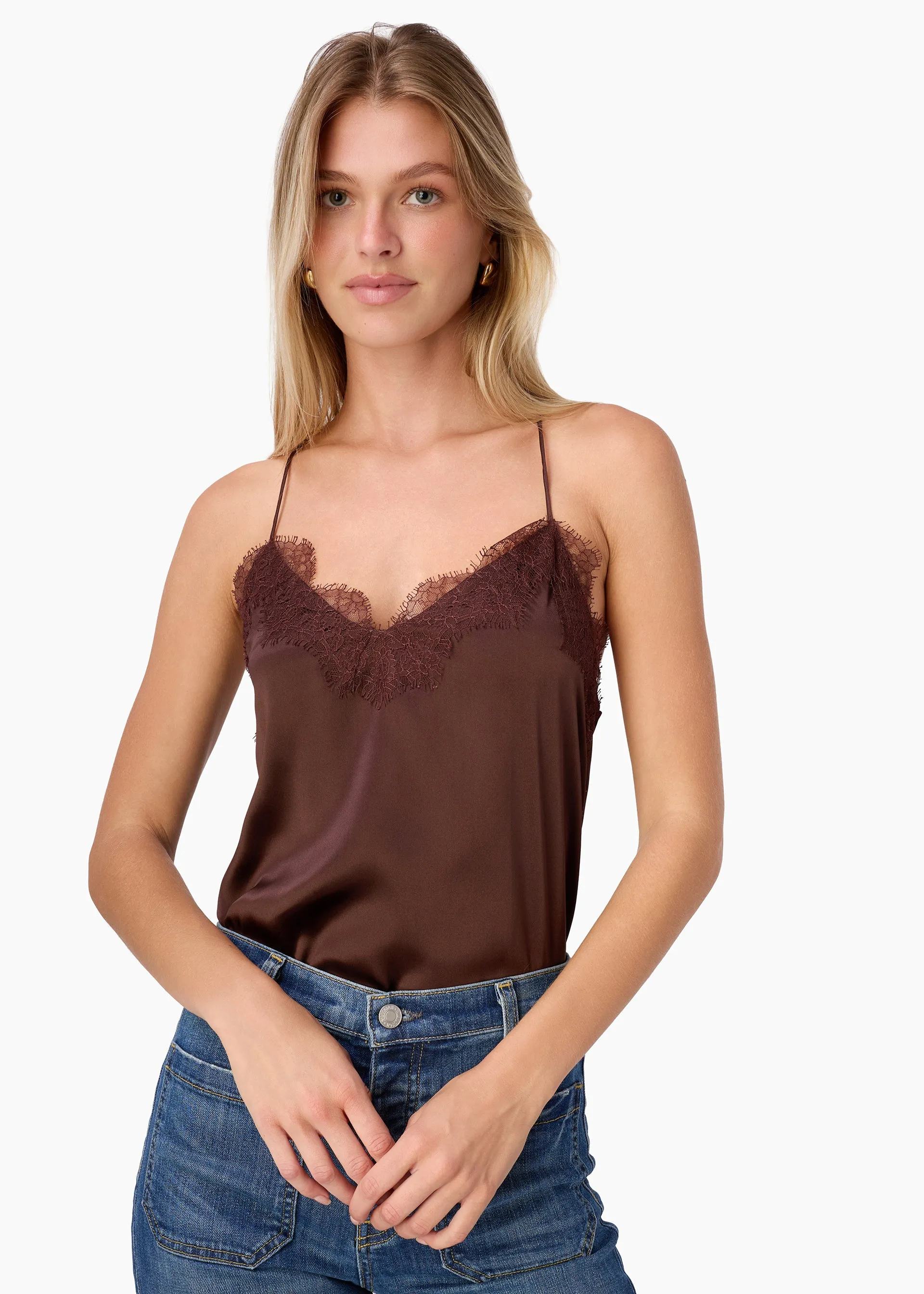 Racer Charmeuse Camisole Sable sold by CAMI