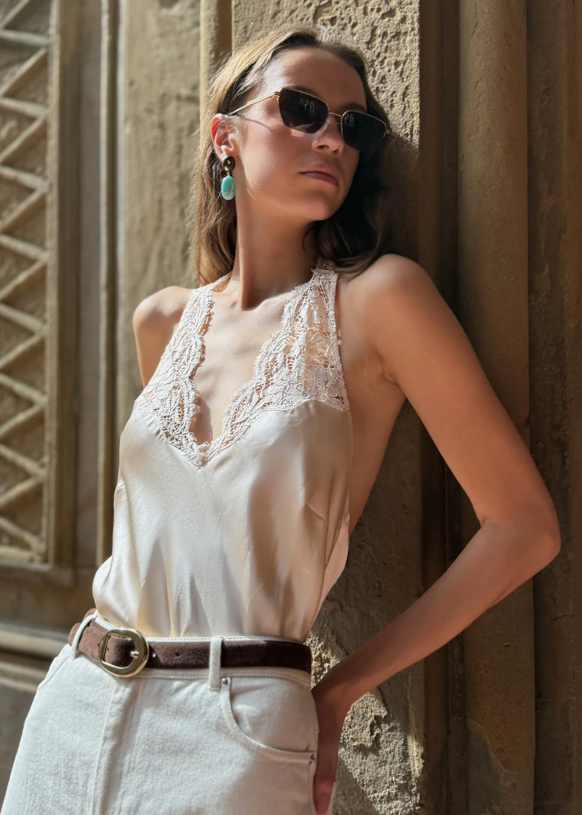 Clarisse Halter Camisole Bone sold by CAMI