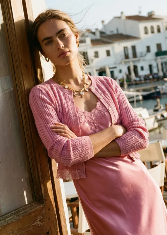 Pedra Pointelle Cardigan Rosebud sold by CAMI