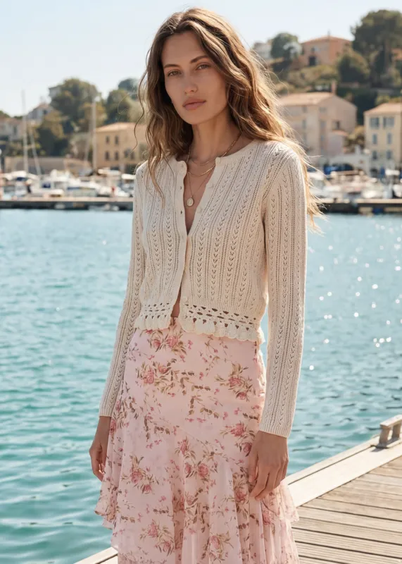 Lilibeth Pointelle Cardigan Macadamia made by CAMI
