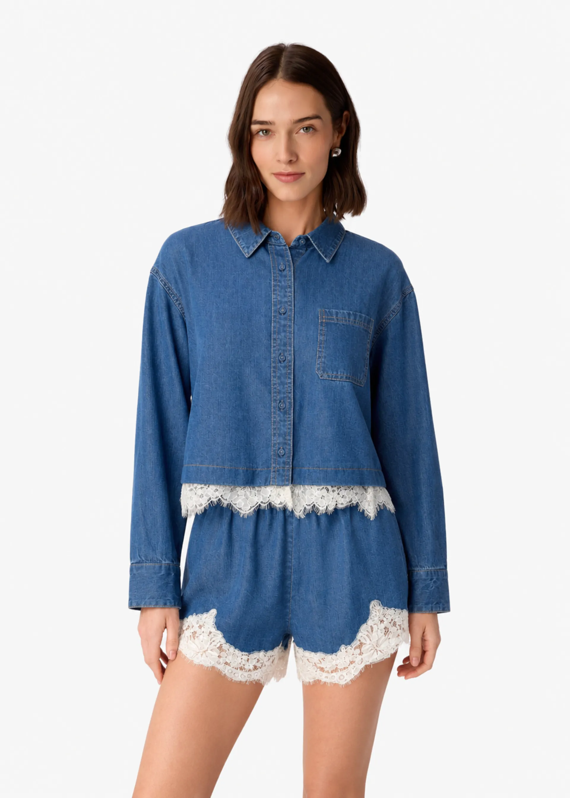 Garance Chambray Cropped Shirt Light Wash sold by CAMI