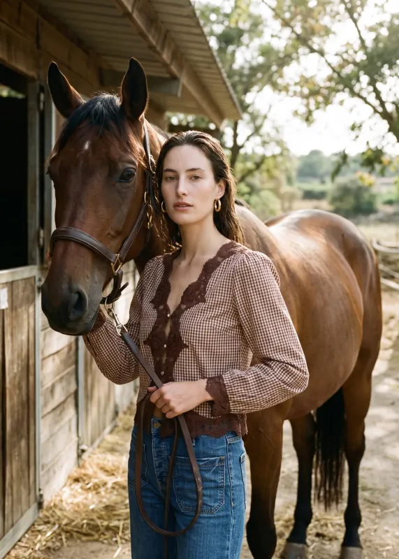 Yuri Blouse Brown Gingham made by CAMI