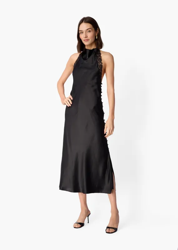 Thomasina Silk Midi Dress Black made by CAMI