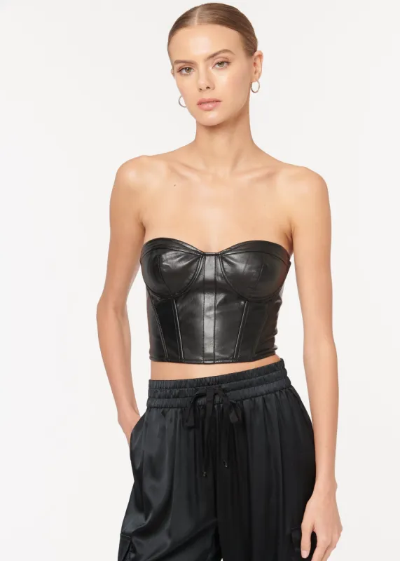 Elloise Vegan Leather Bustier Cami Black made by CAMI