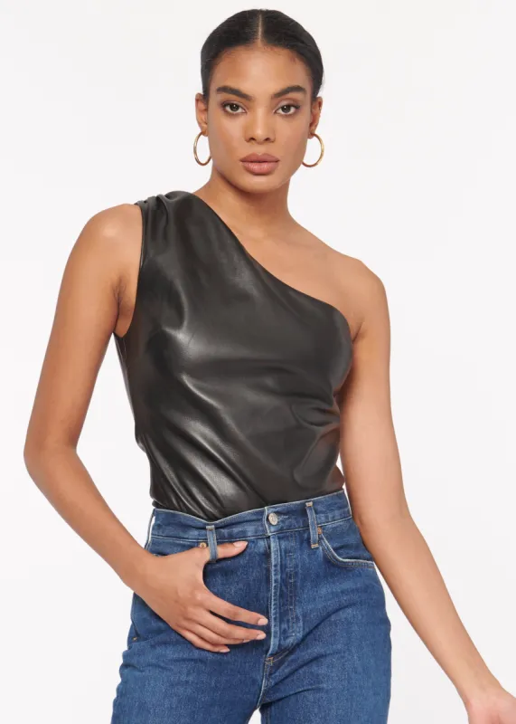 Chrissa Vegan Leather Bodysuit Black sold by Cami NYC