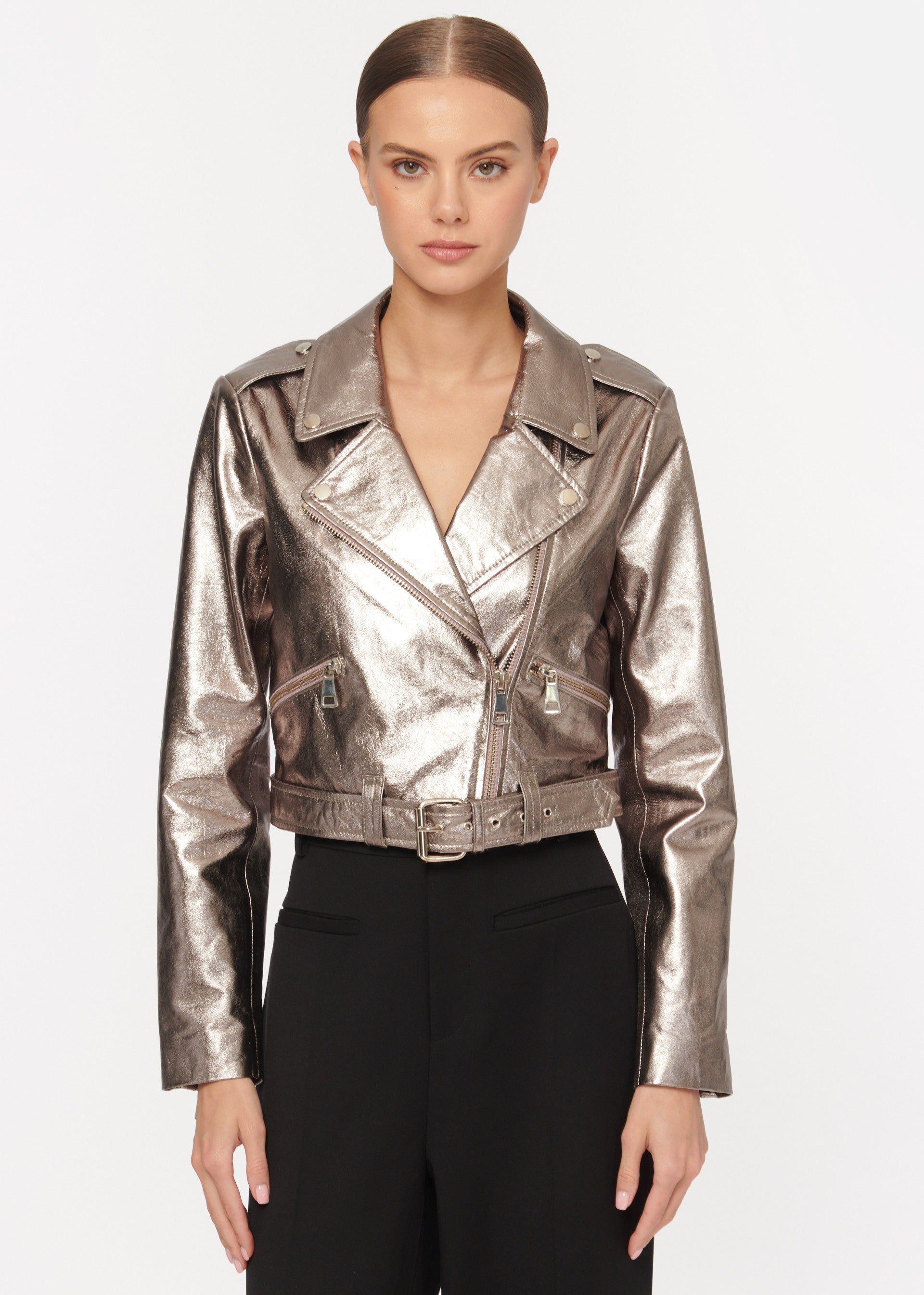 Kali Lamb Leather Jacket Metallic Fog sold by Cami NYC product image thumbnail 2