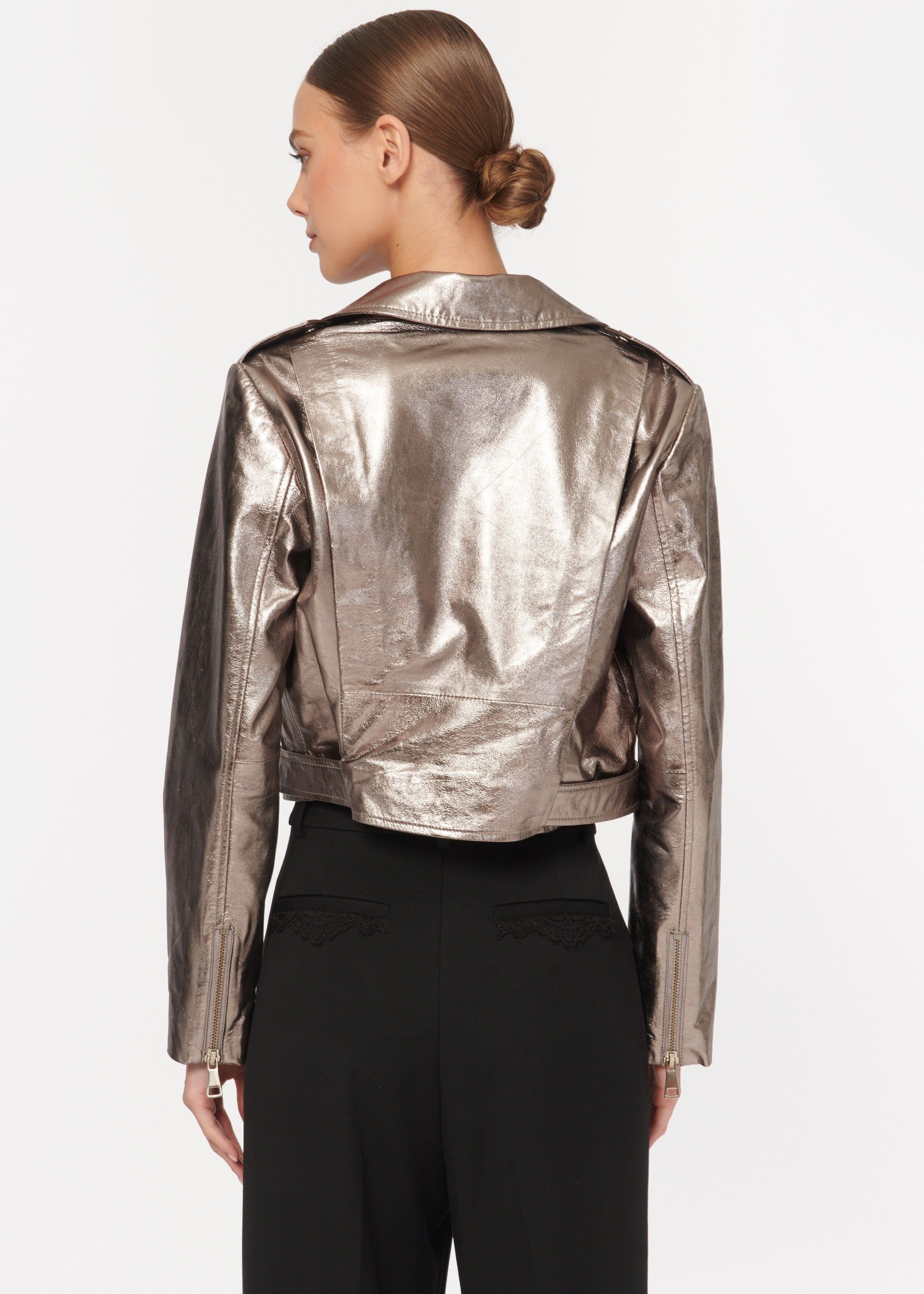 Kali Lamb Leather Jacket Metallic Fog sold by Cami NYC product image thumbnail 4