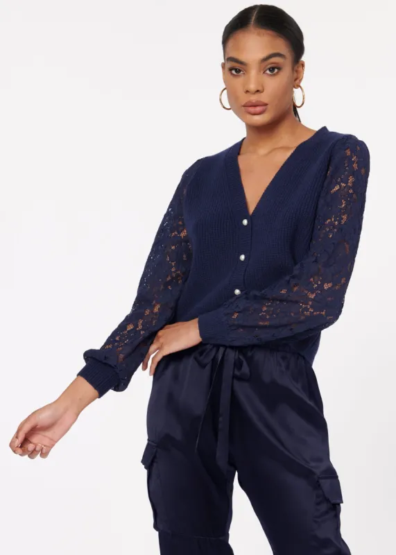 Beth Cardigan Navy sold by Cami NYC