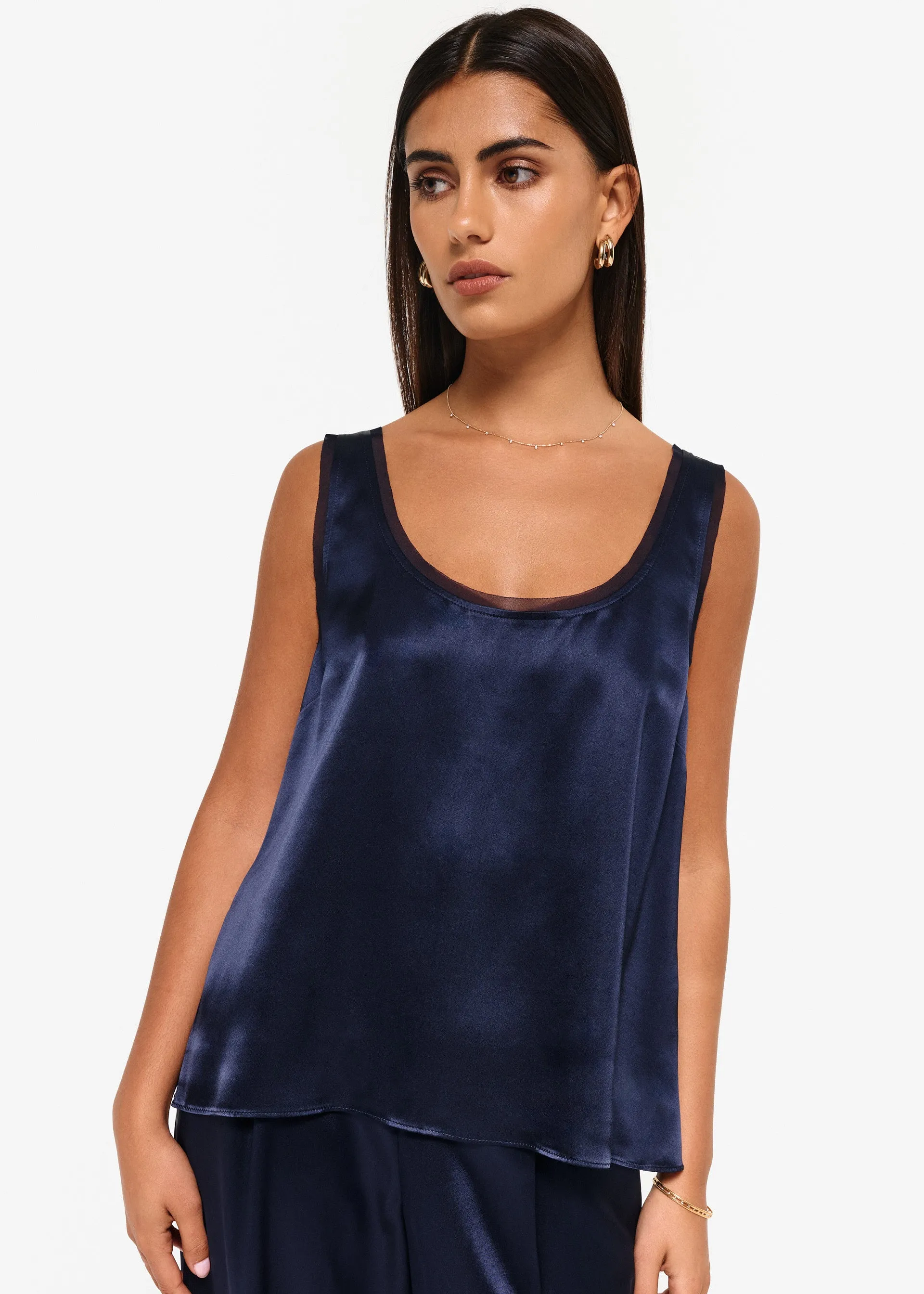 Nilou Chiffon Trim Camisole Navy sold by Cami NYC product image thumbnail 3