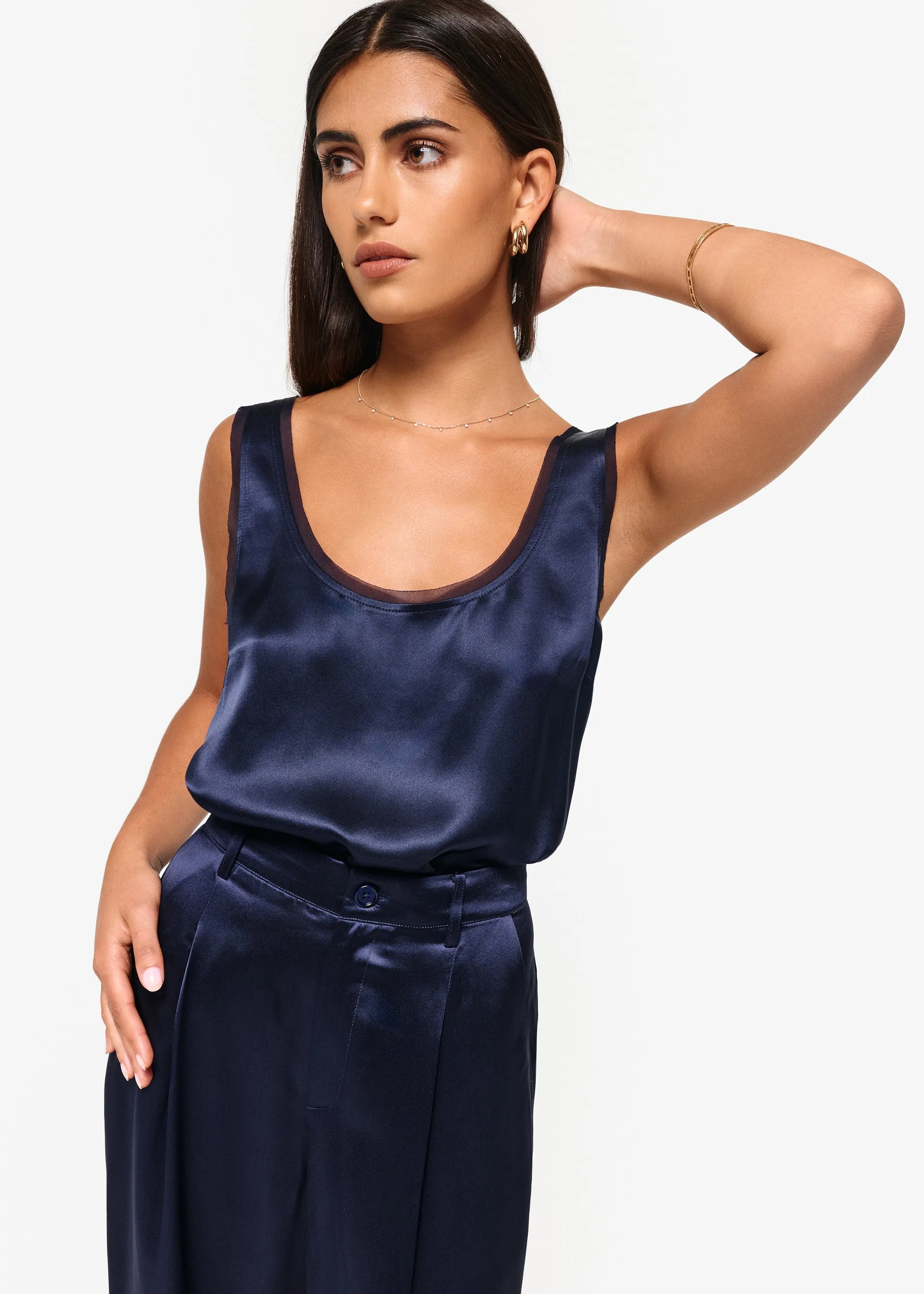 Nilou Chiffon Trim Camisole Navy sold by Cami NYC