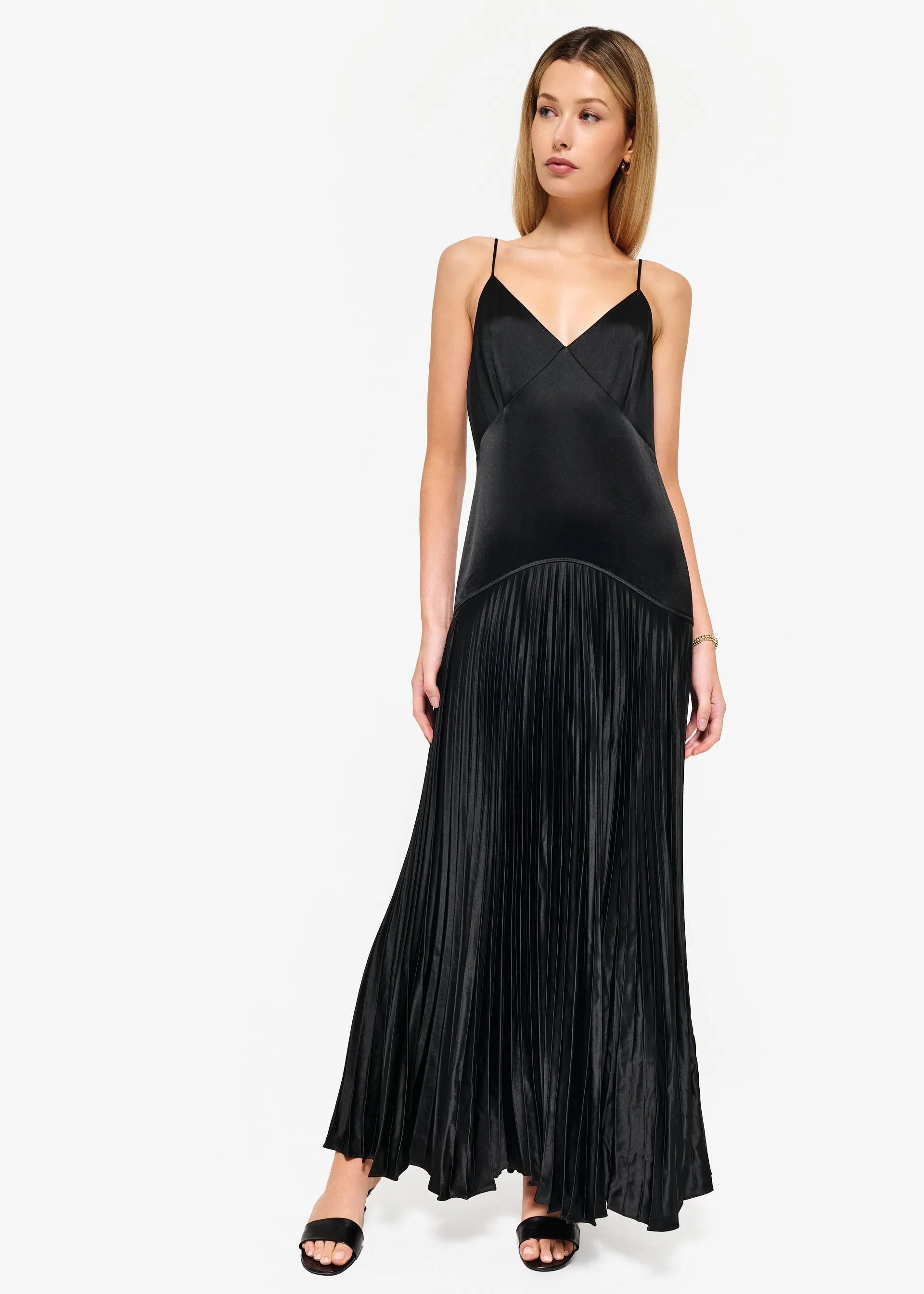 Jennelyn Pleated Gown Black sold by Cami NYC
