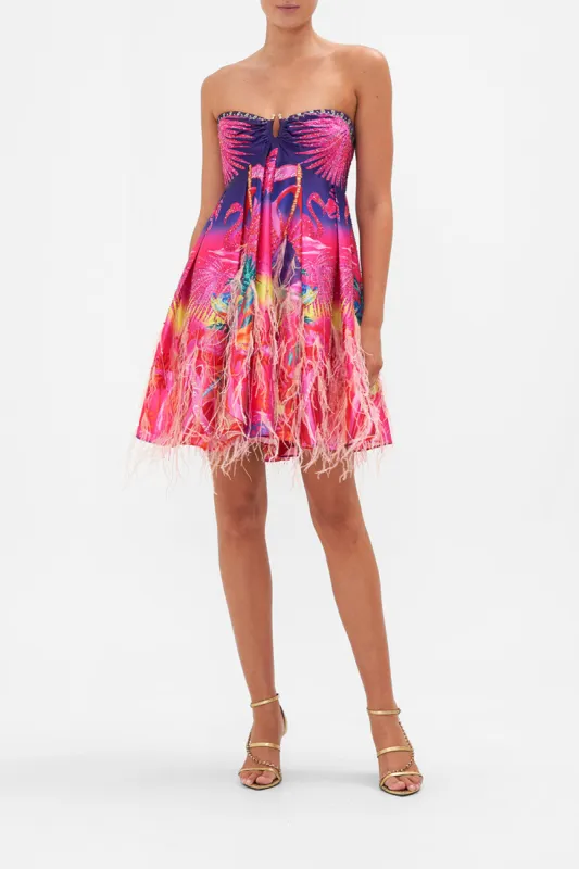 STRAPLESS SHORT FEATHER DRESS FLIGHT OF THE FLAMINGO sold by Camilla