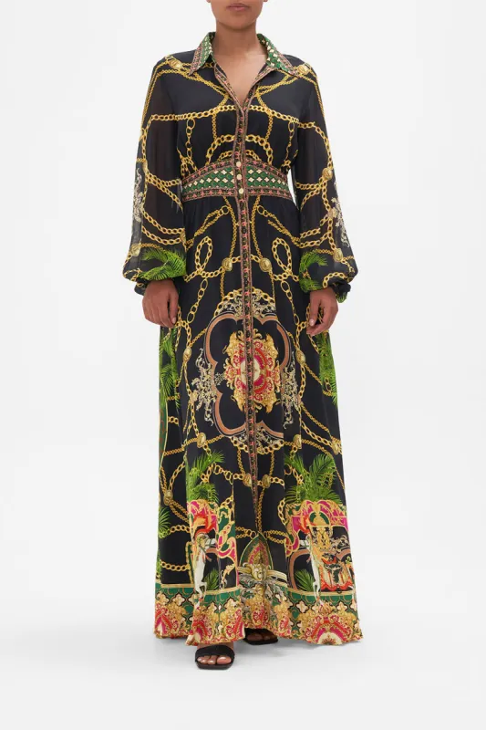 WAISTBAND LONG DRESS WITH COLLAR JEALOUSY AND JEWELS sold by Camilla