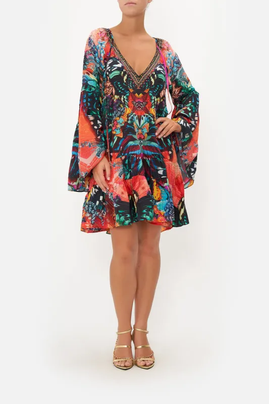 A-LINE GATHERED PANEL DRESS IN A FLUTTER sold by Camilla