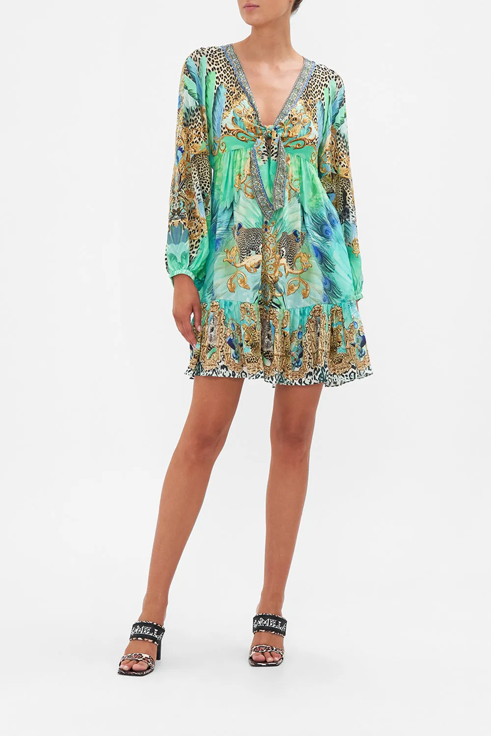 SHORT TIE FRONT BLOUSON DRESS LAY OF THE LAND sold by Camilla